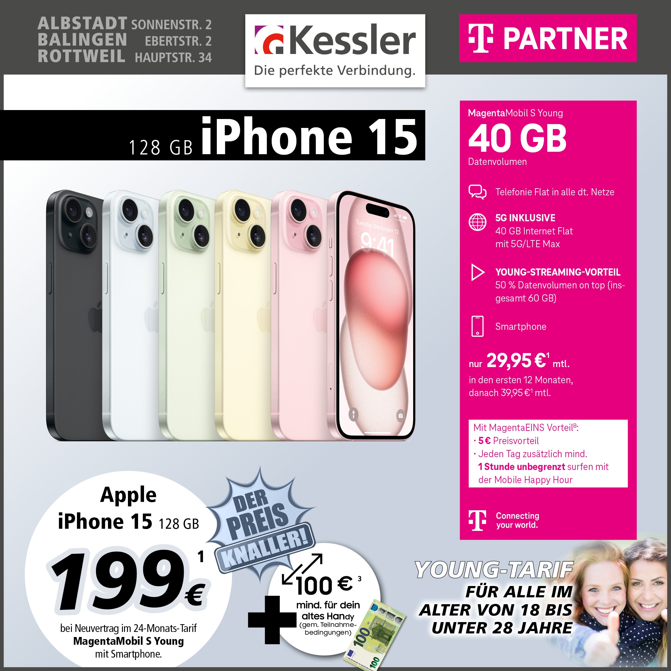 Magenta Mobil S Young mit IPhone 15