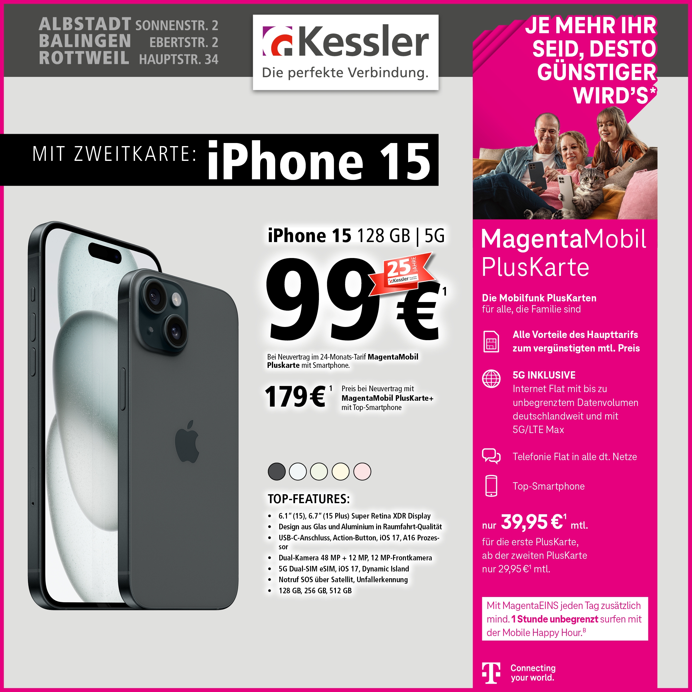 MagentaMobil PlusKarte mit IPhone 15 128GB