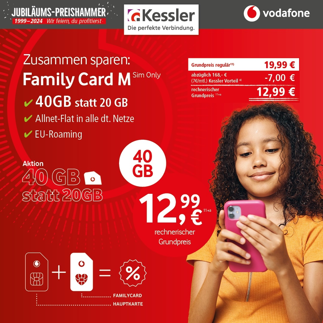 Vodafone Family Card M für nur 12,99€ mtl.