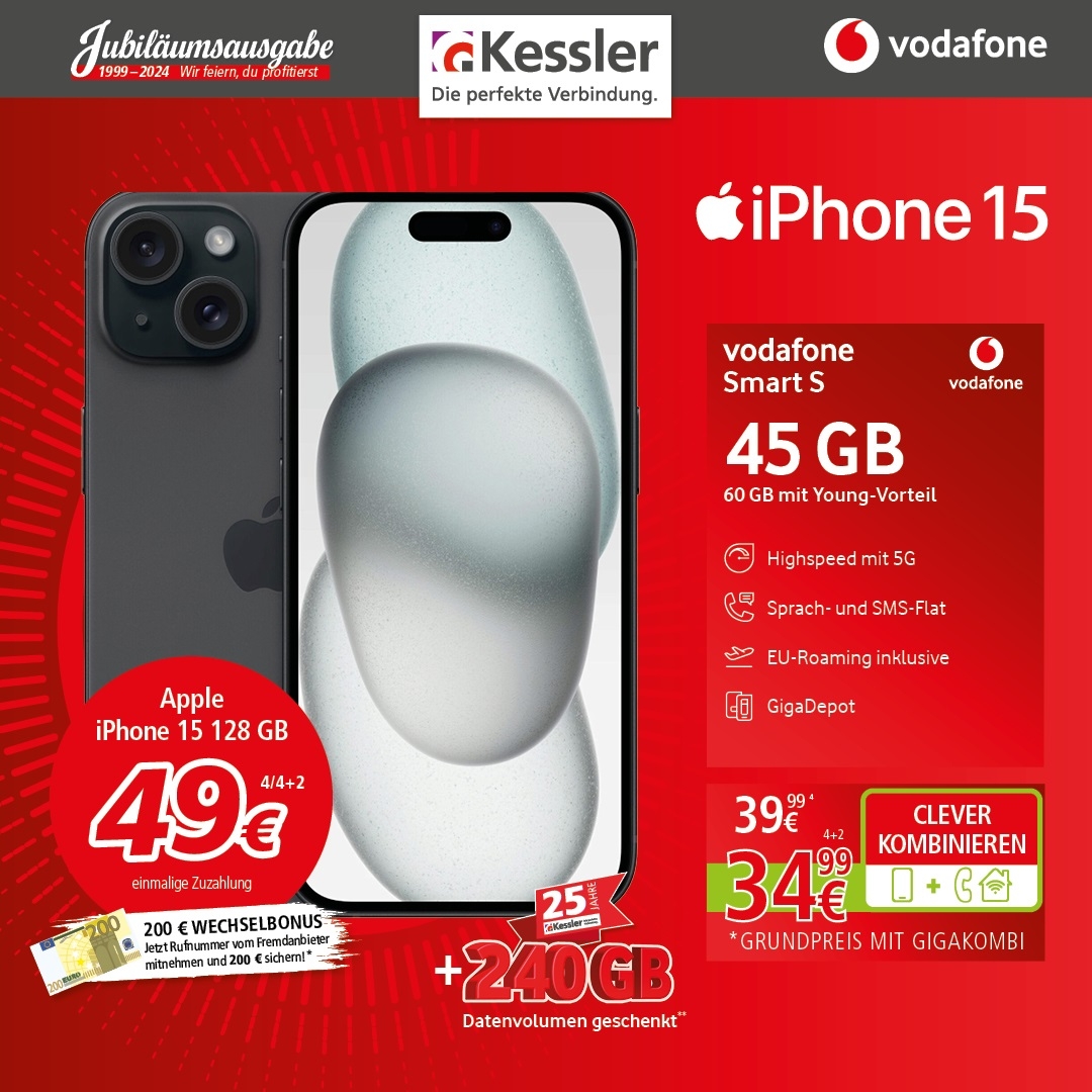 Vodafone Smart S mit Apple iPhone 15 128GB