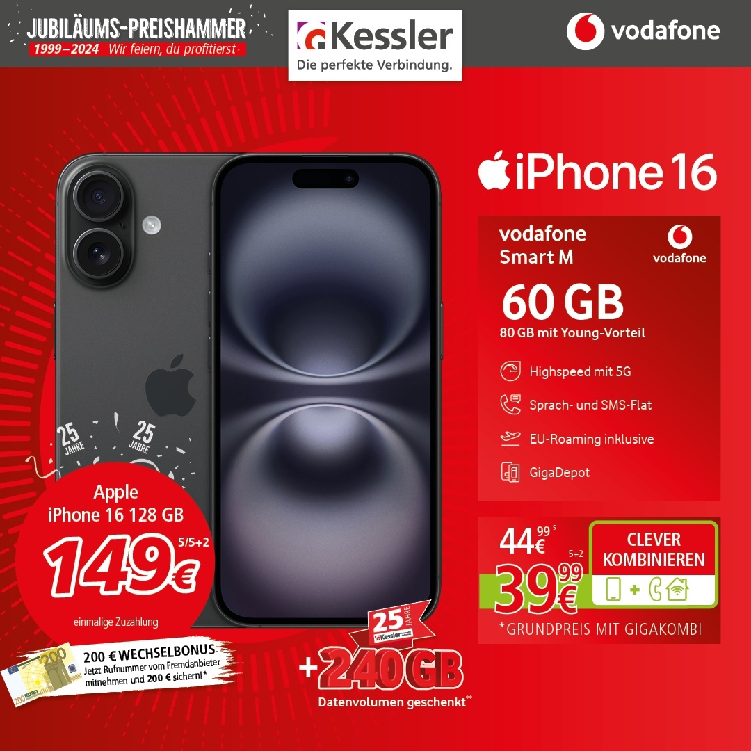 Vodafone Smart M mit IPhone 16 128GB