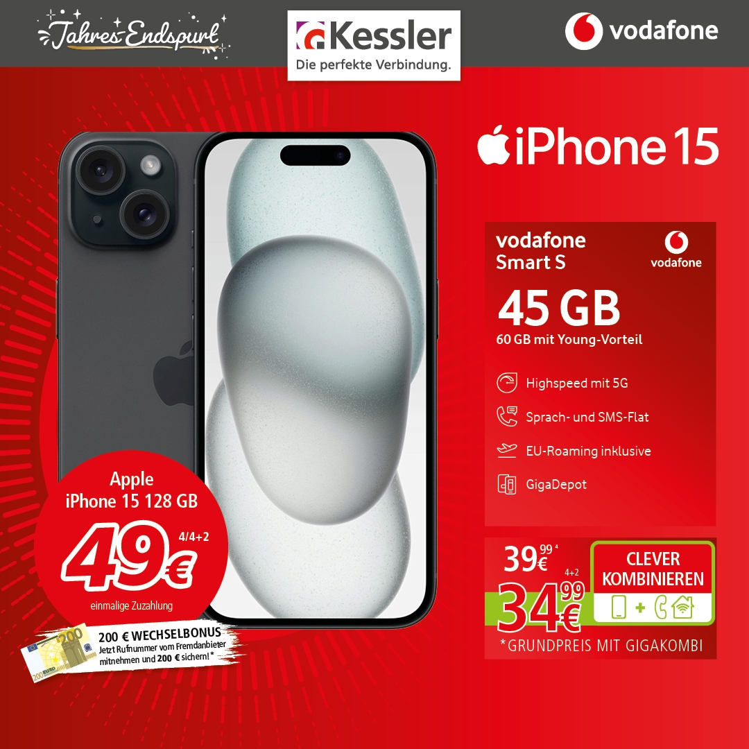 Vodafone Smart S mit Apple iPhone 15 128GB