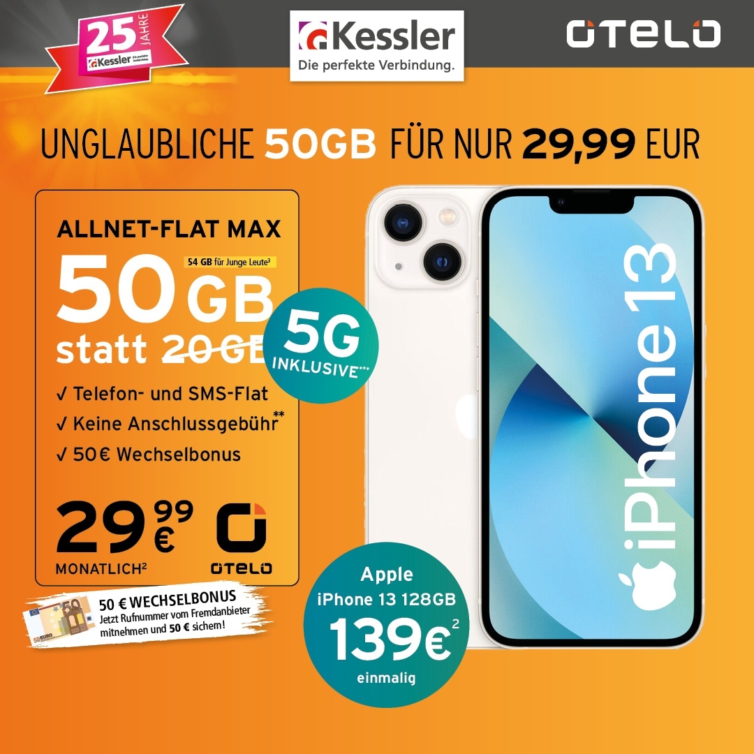 OTELO Allnet Max 50GB mit IPhone 13 und 5G