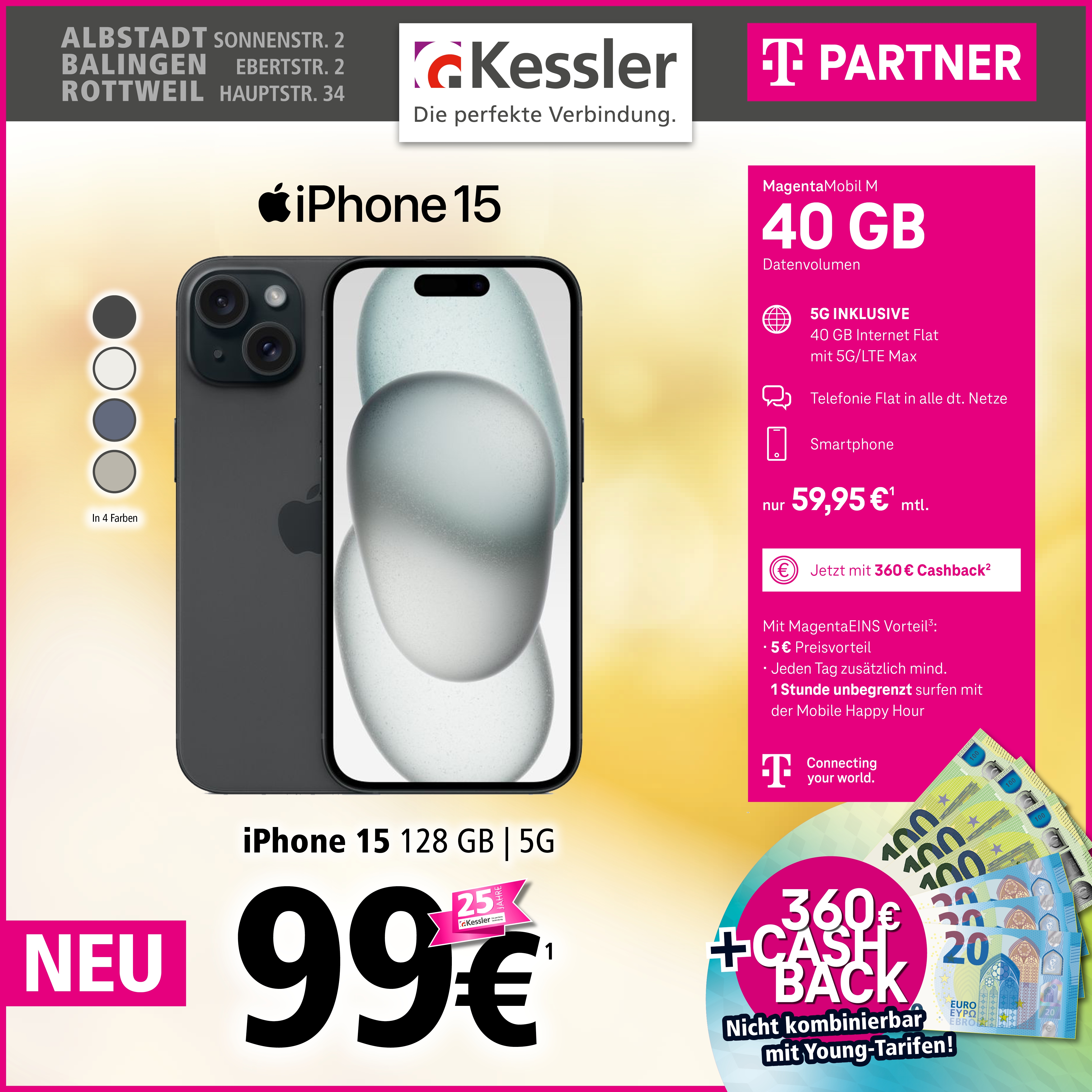 Magenta Mobil M mit iPhone 15 und Cashback