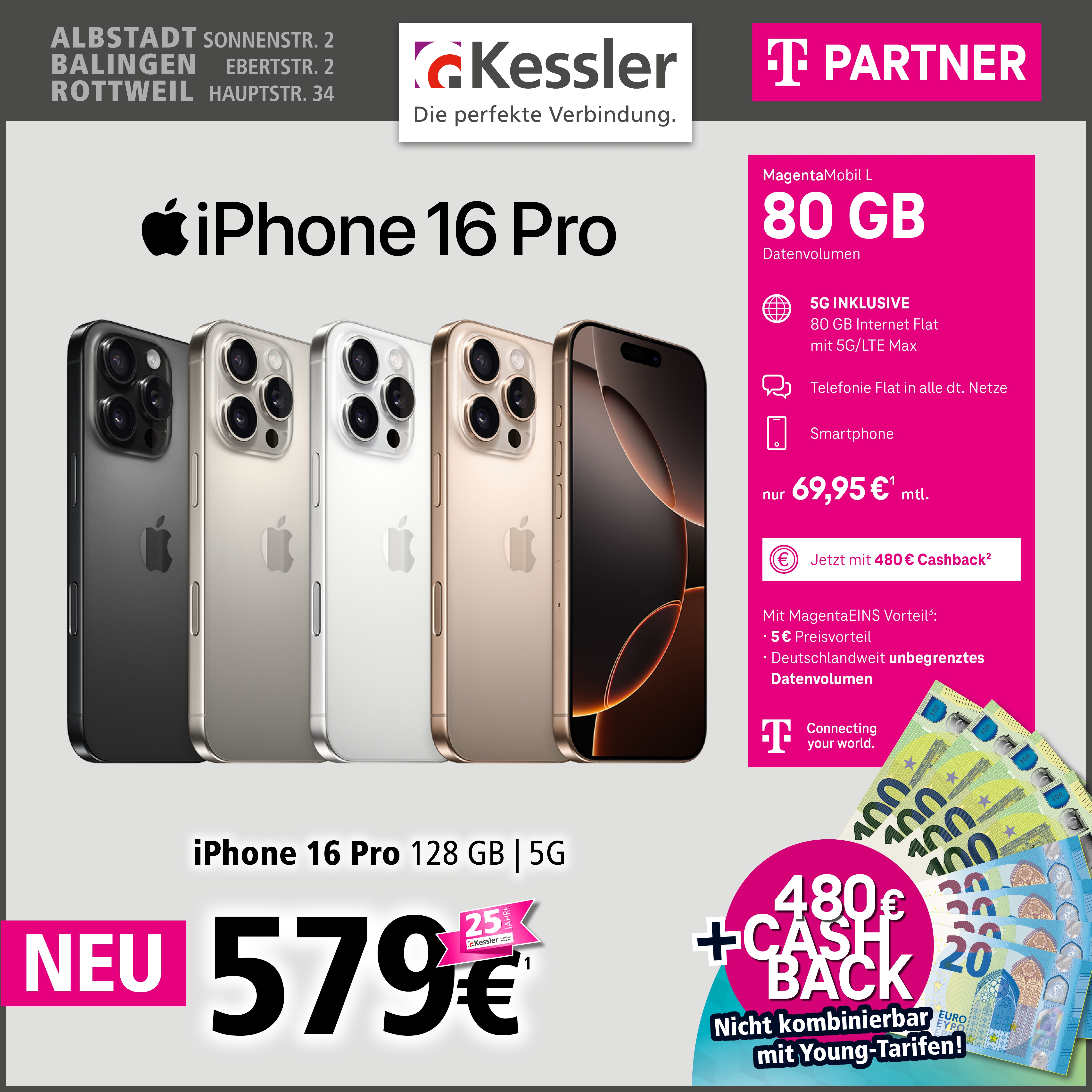 Magenta Mobil L mit iPhone 16 Pro und Cashback