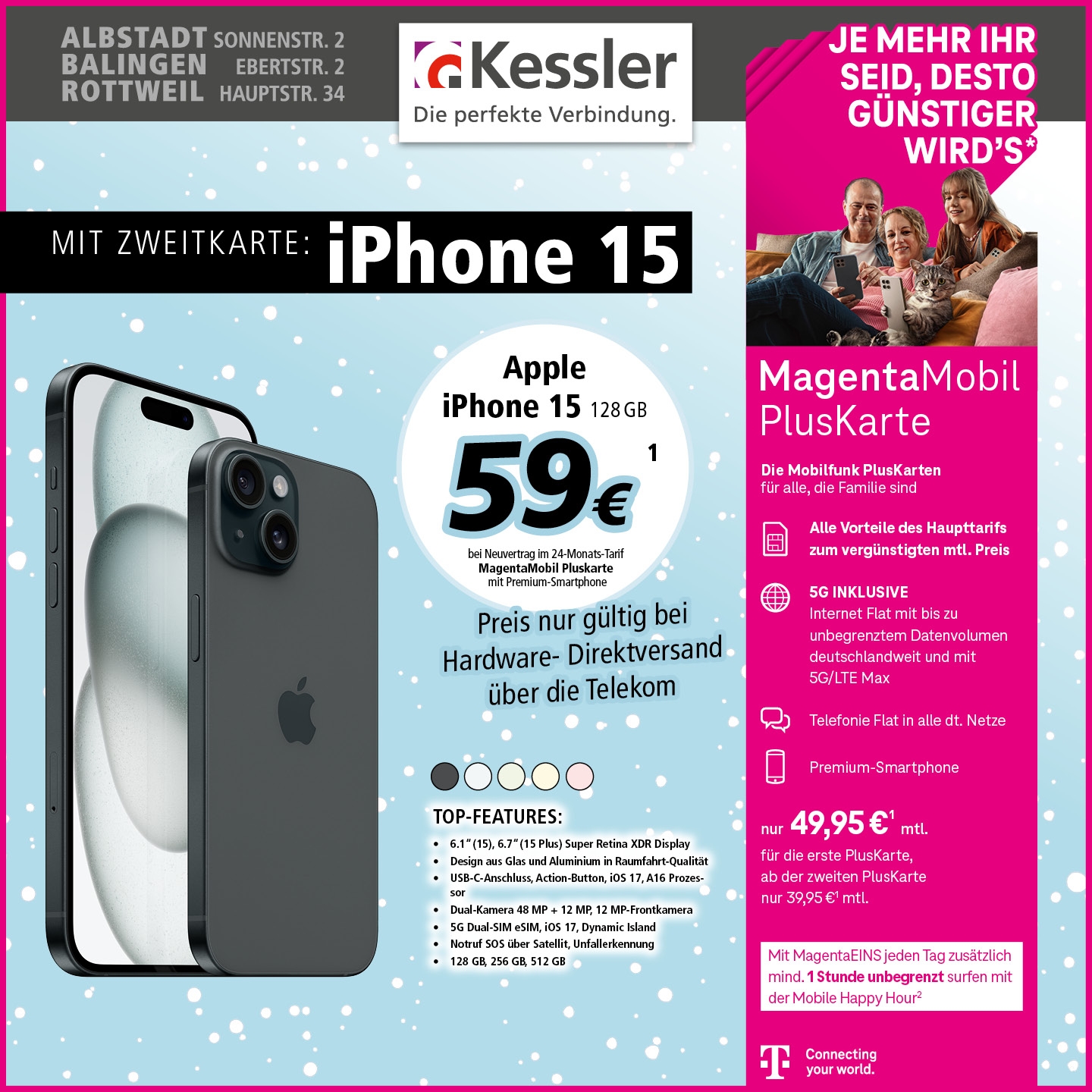 MagentaMobil PlusKarte mit IPhone 15 128GB