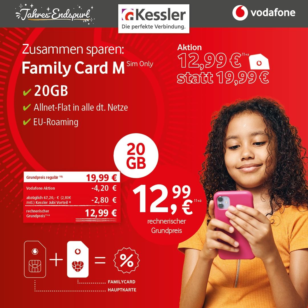 Vodafone Family Card M für nur 12,99€ mtl.