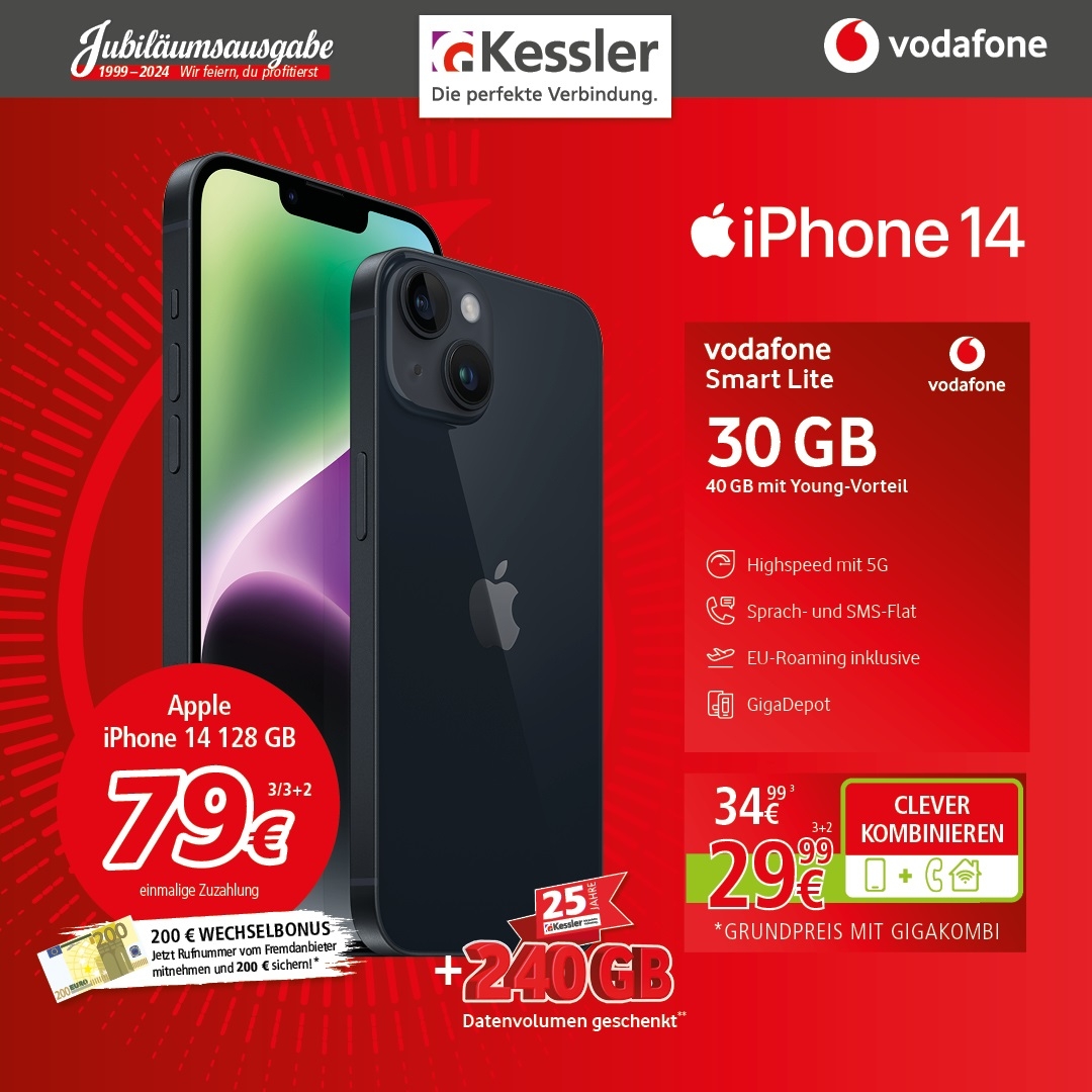 Vodafone Lite mit 30GB und IPhone 14