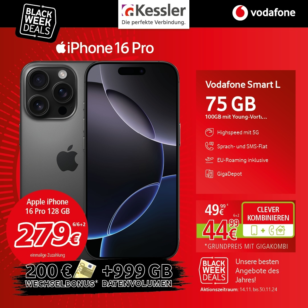 Black Week: Smart L mit Apple IPhone 16 Pro 128GB