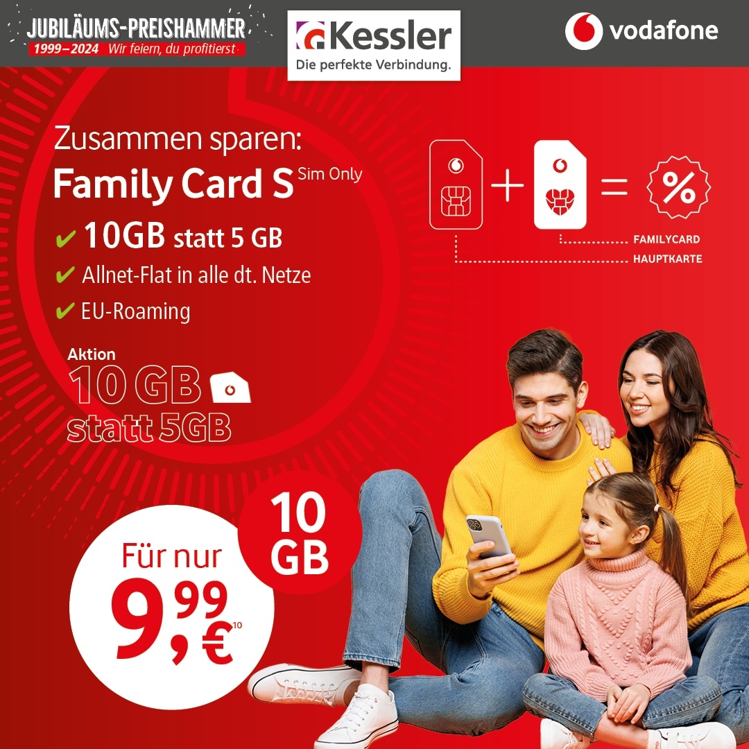 Vodafone Family Card S für nur 9,99€ mtl.