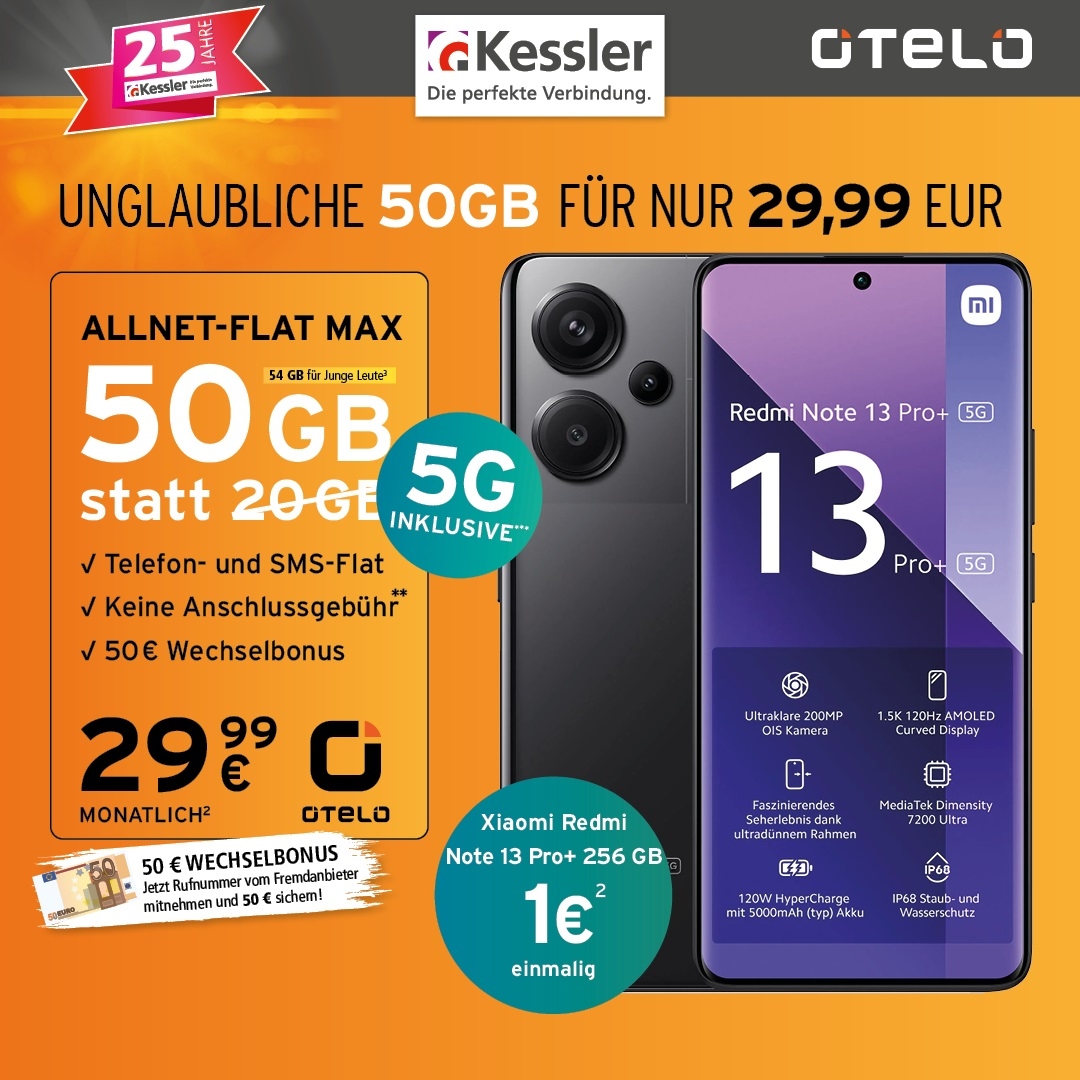 OTELO Allnet Max mit Xiaomi Note 13 Pro+ 256GB