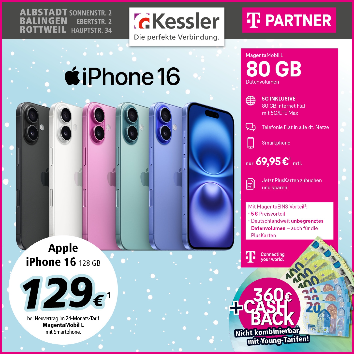 MagentaMobil L mit iPhone 16 und Cashback