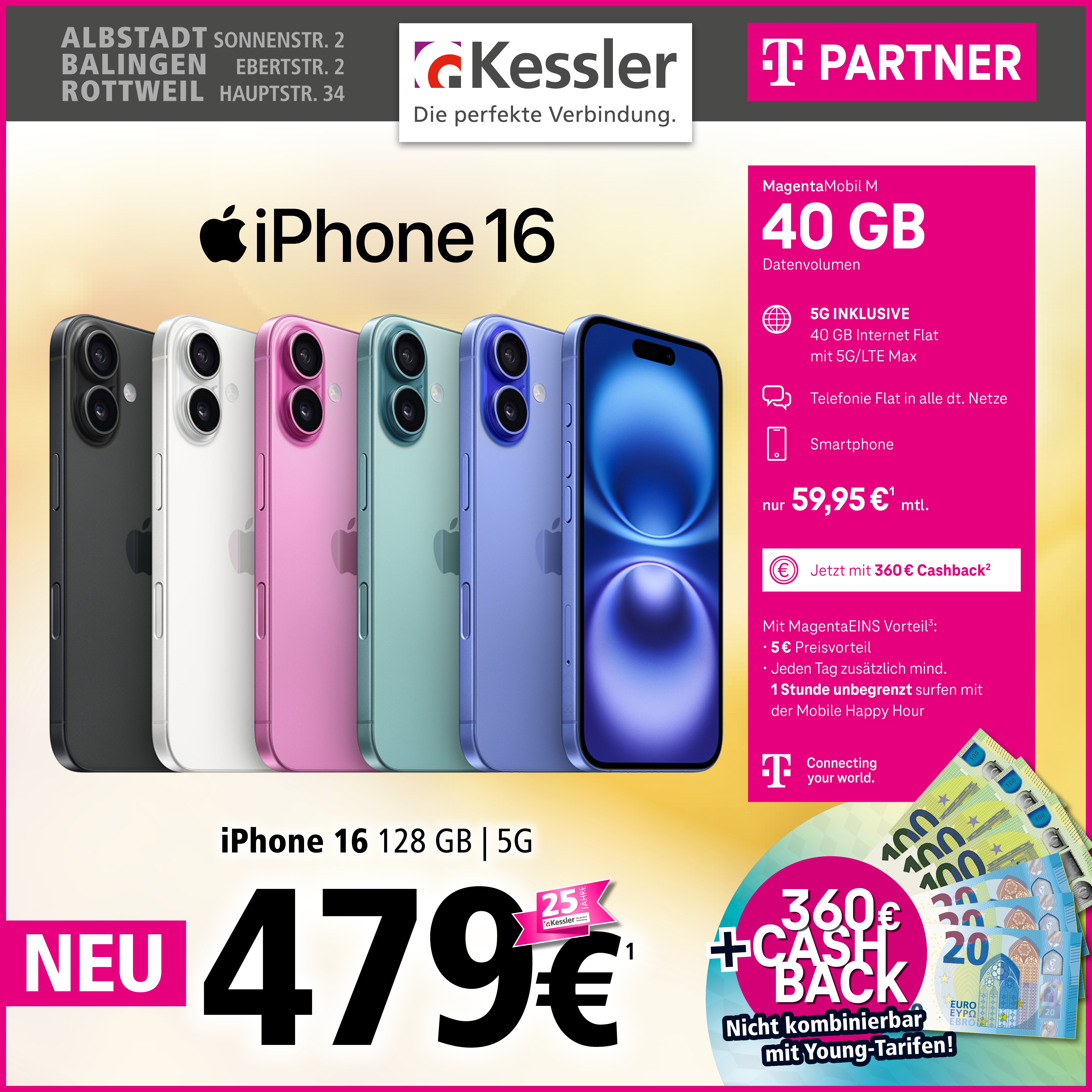 MagentaMobil M mit iPhone 16 und Cashback