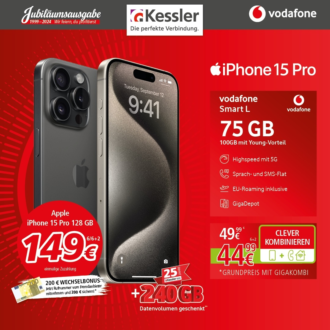 Vodafone Smart L mit Apple IPhone 15 Pro 128GB