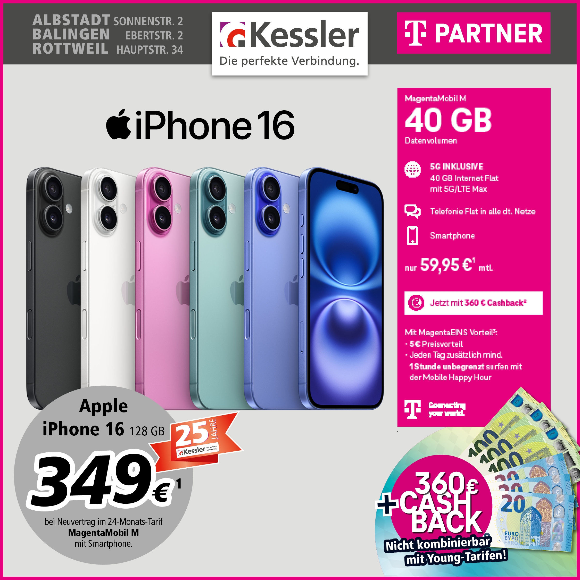 MagentaMobil M mit iPhone 16 und Cashback