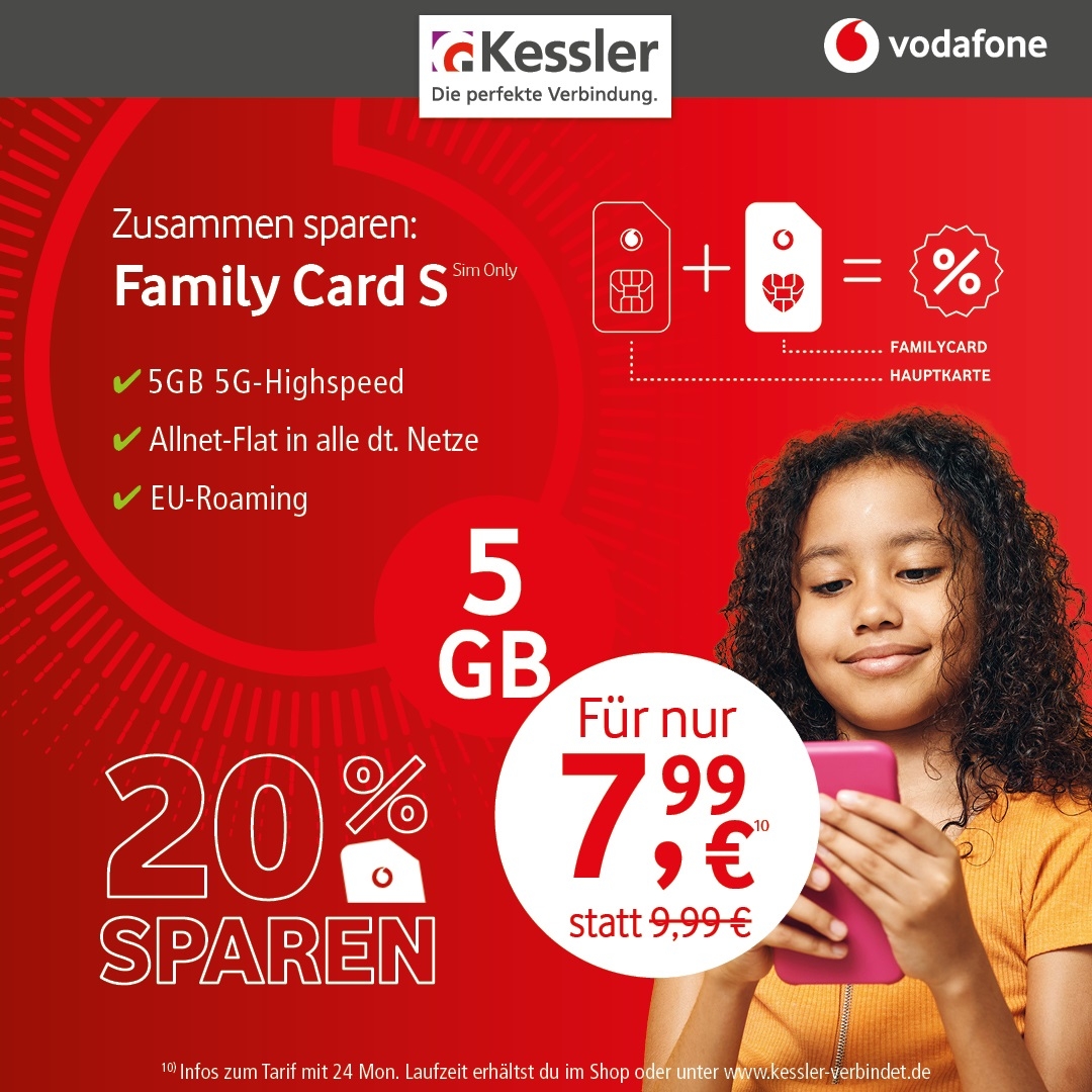 Vodafone Family Card S für nur 7,99€ mtl.